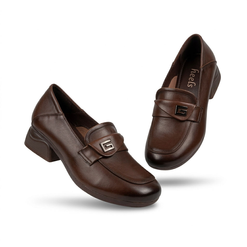 Nuvina Premium Leather Mid Heel Loafers