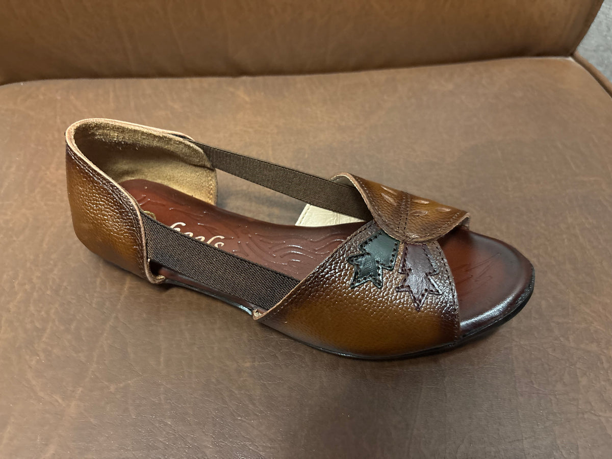 Autumn Leather Peep Toe Side Elastic Ballerinas in Rust - The Heels India