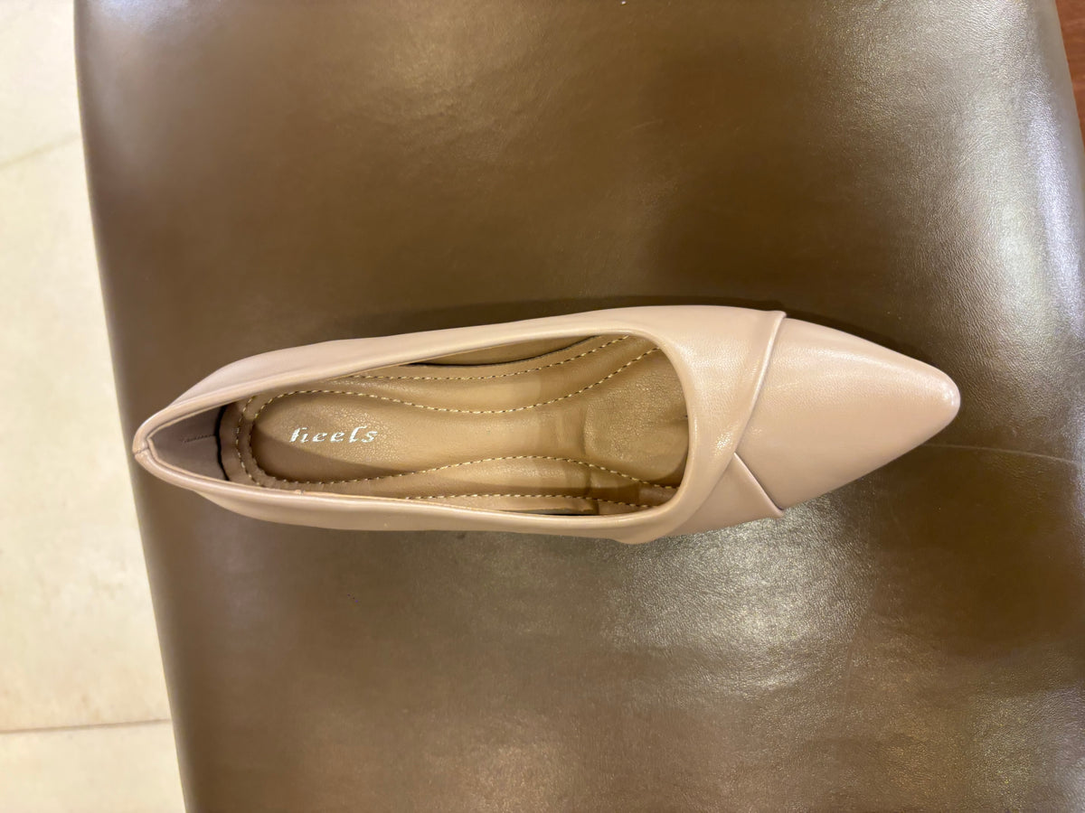 Giulia Swirl Block Heel Pointed Stilettos in Khaki - The Heels India