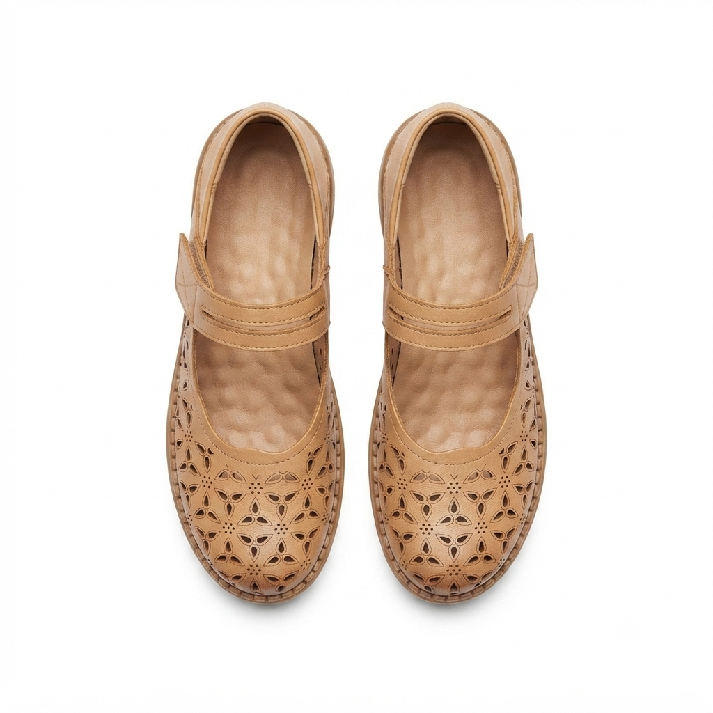 Crimson Leather Velcro Strap Perforated Cushioned Loafers