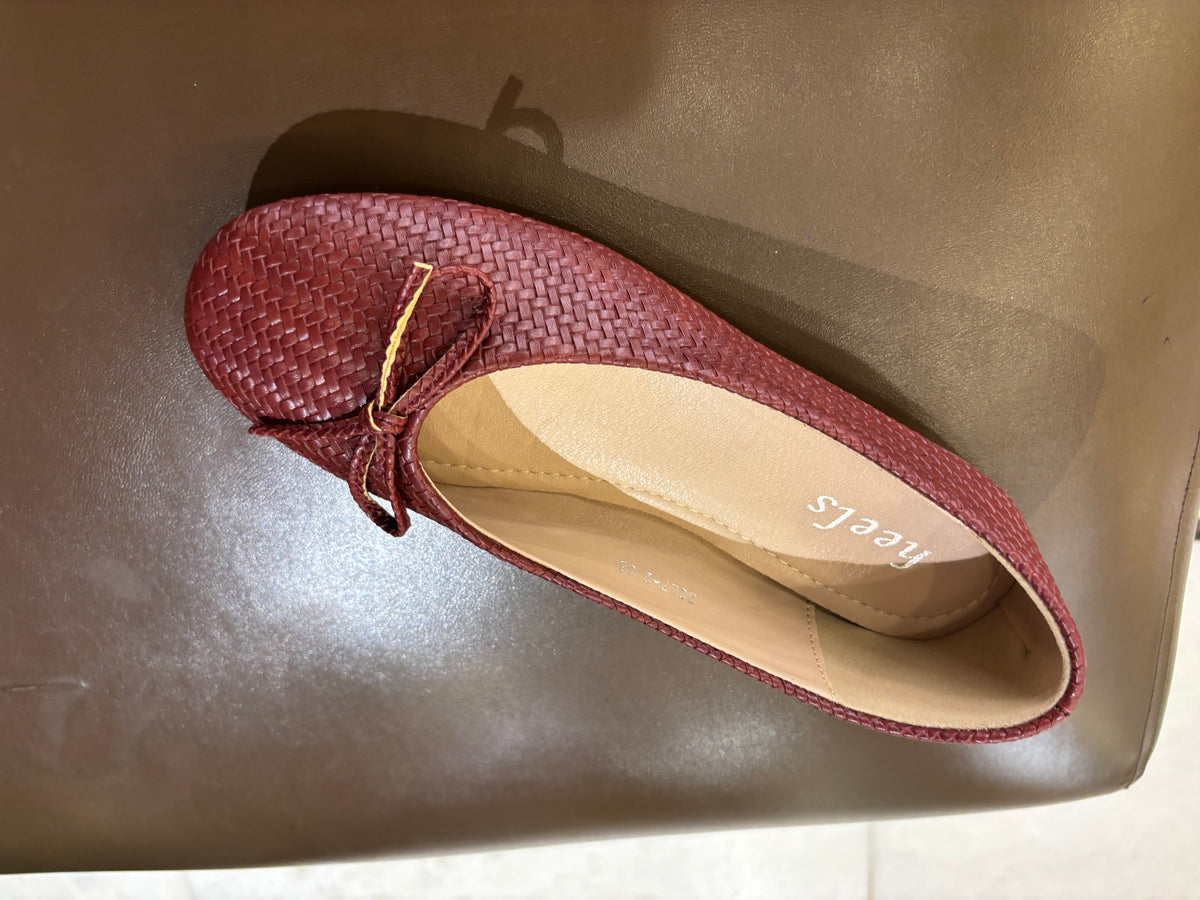 Sicily Cushioned Knit Bow Ballerinas in Coffee - The Heels India