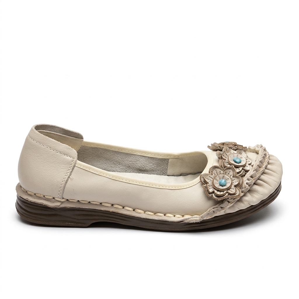 Renessa Premium Leather Comfort Flower Ballerinas