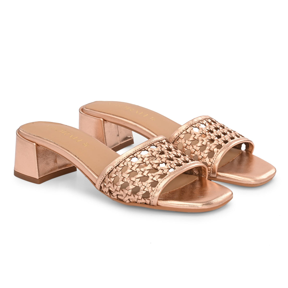 LEHER Metallic Premium Leather Back Open Block Heels