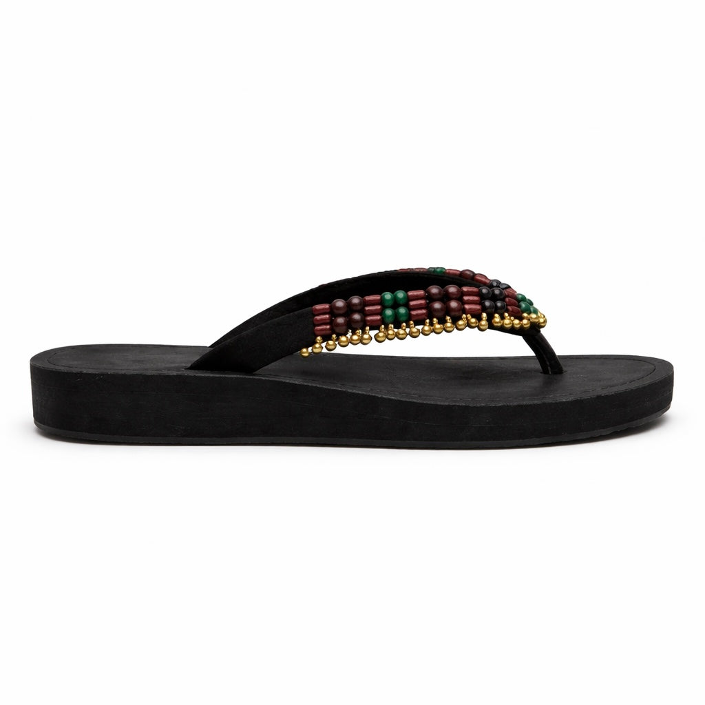Zeeba Cushioned Ethnic Beads Slippers - The Heels India