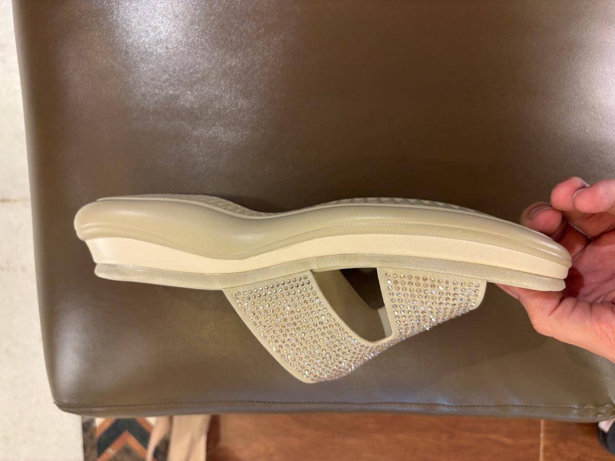 Zarella Bling Chunky Comfort Sliders in Beige - The Heels India