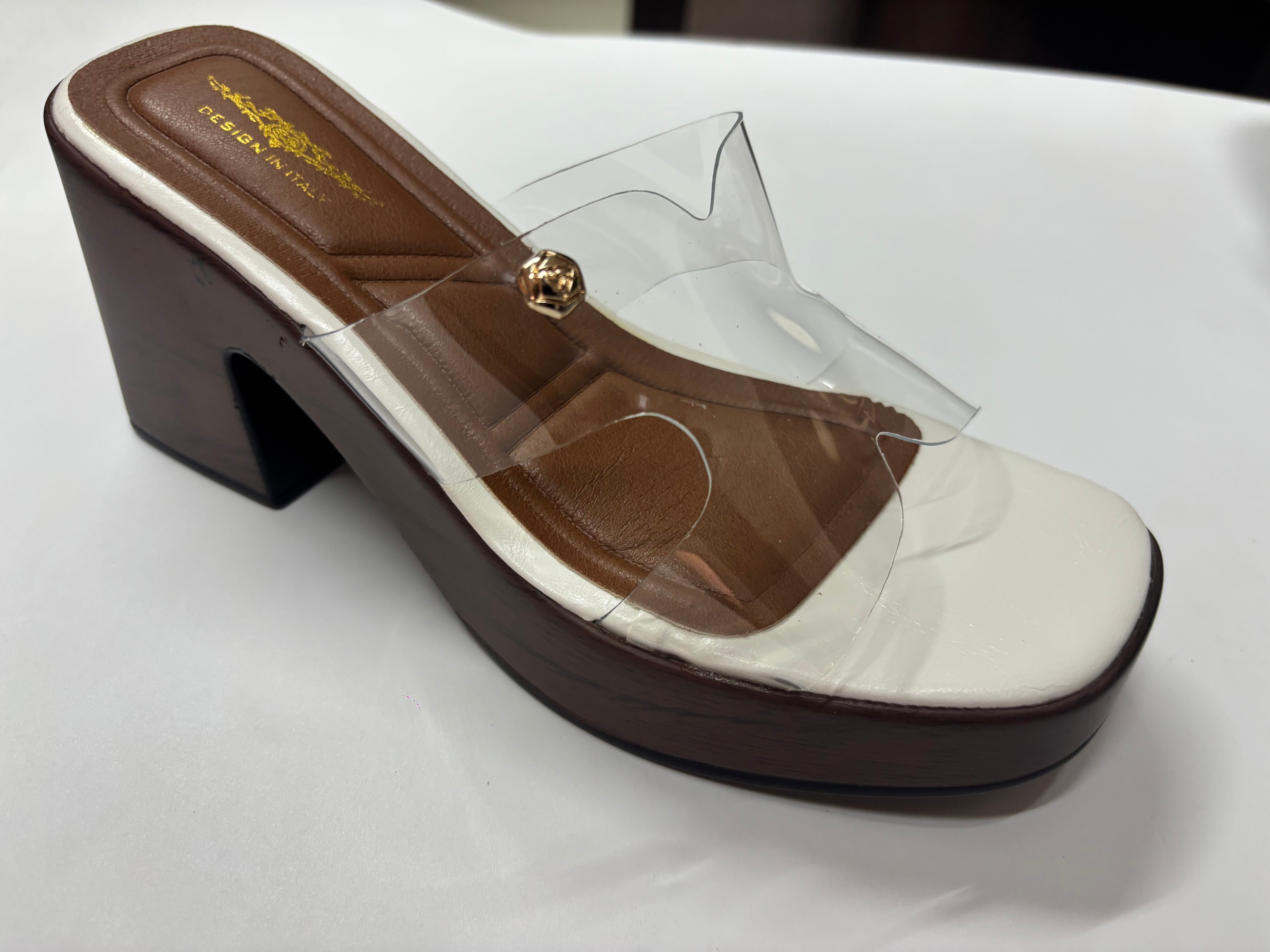Elsa Platform Transparent Peep Toe Block Heels