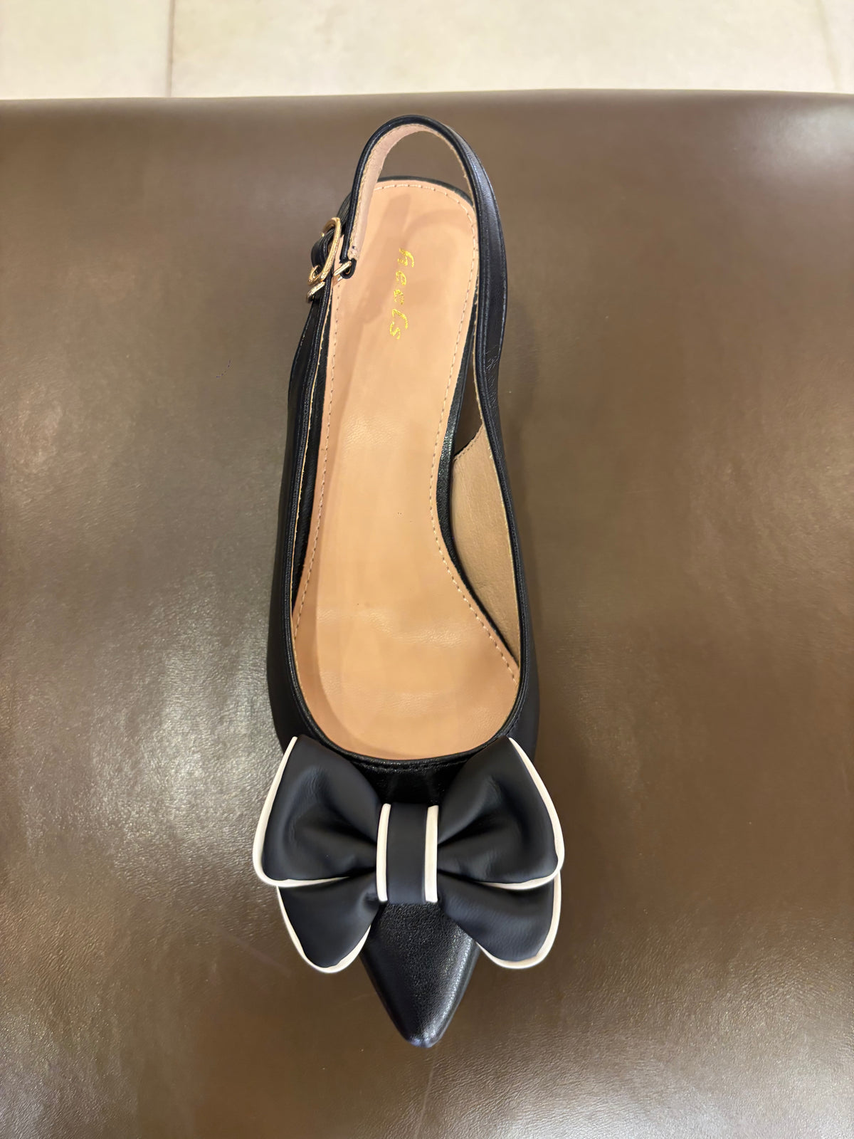Brie Bow Mini Premium Slingback Kitten Heels in Black - The Heels India