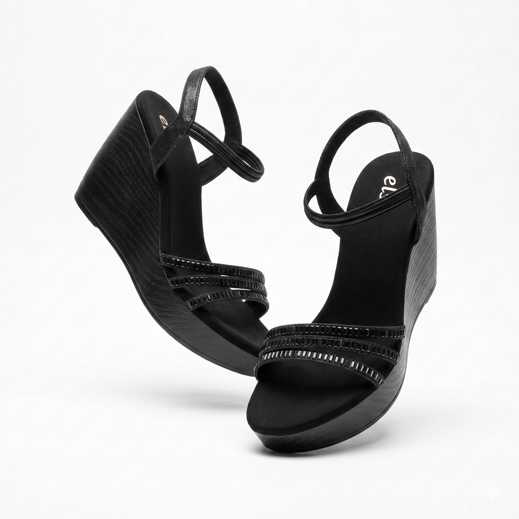 Noor Bling Back Elastic Wedge Platform Heels
