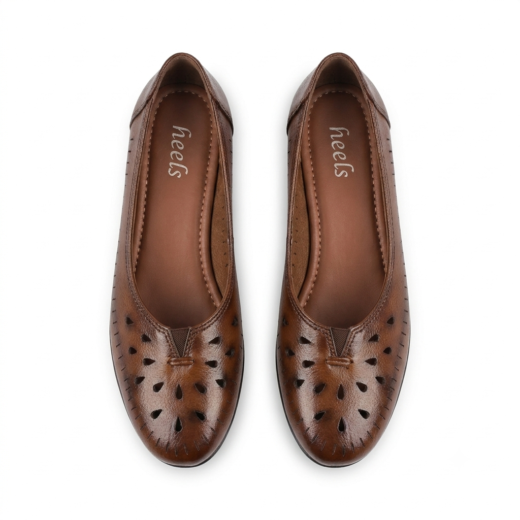 Lynda Perforated Leather Wedge Ballerinas