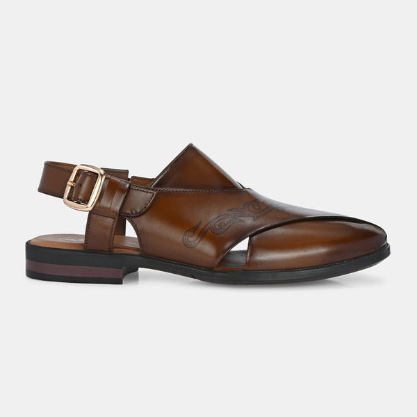 Noble Hand Painted Tan Leather Peshawari Sandals