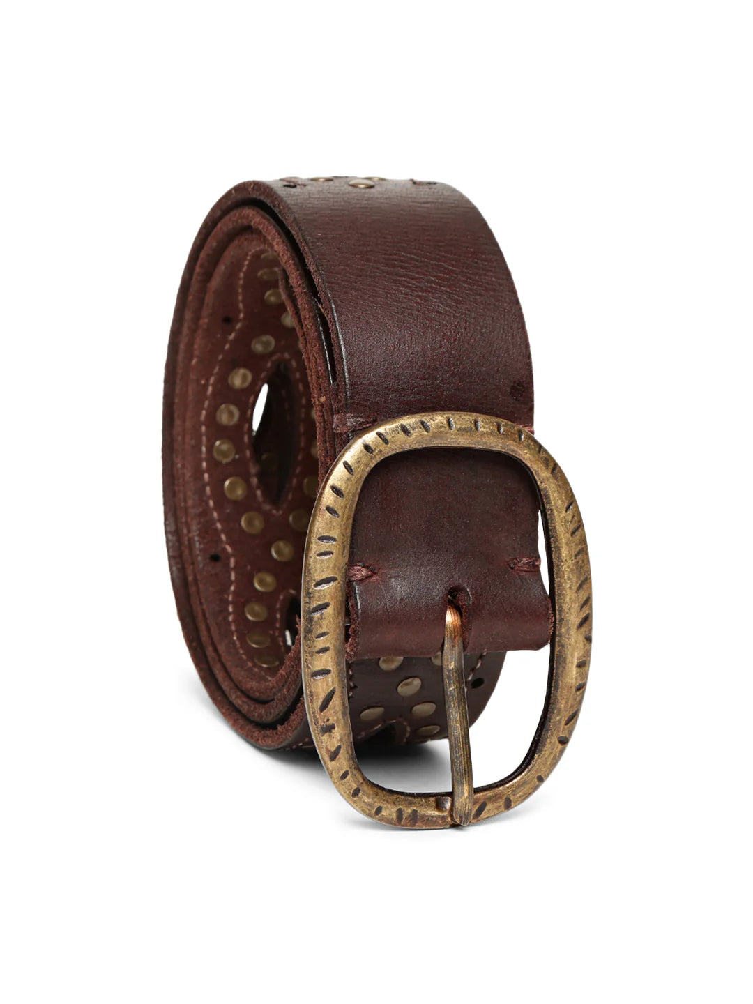 Brown Laser With Studded Leather Belt For Women