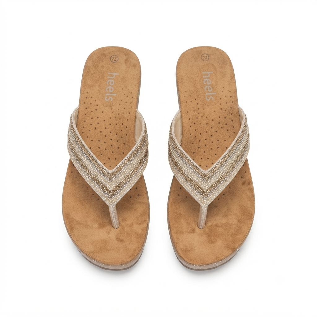 Chloe Bling V Strap Wedge Slippers in Gold - The Heels India