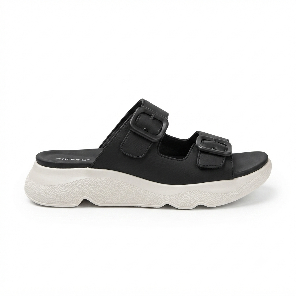 Suzy Lite Comfort Chunky Summer Slippers in Black - The Heels India