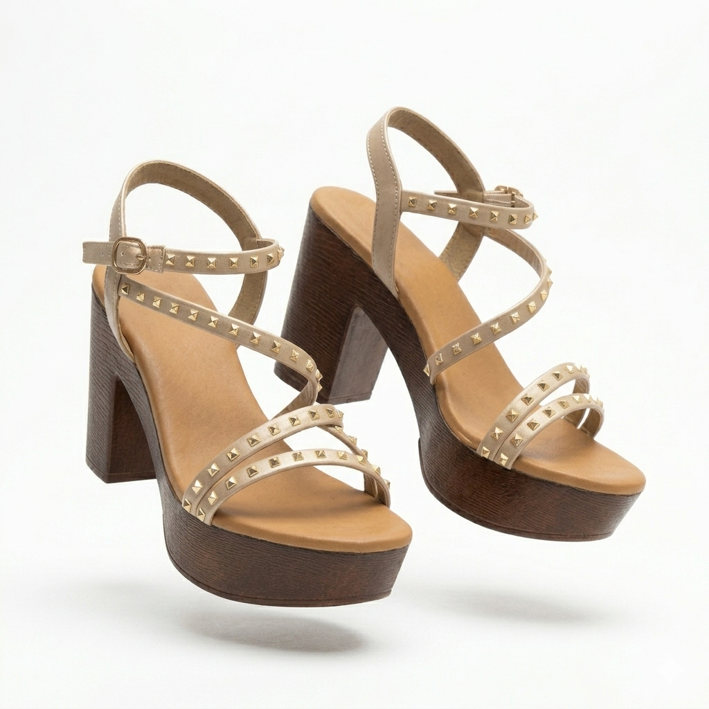 Brigette Studded Summer Platform Block Heel Sandals
