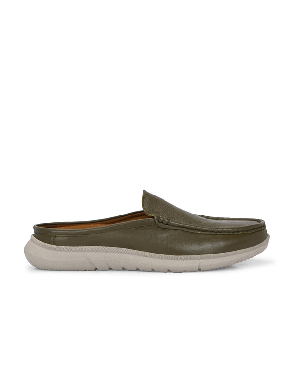 Zero Gravity Olive Leather Slip-On Mules