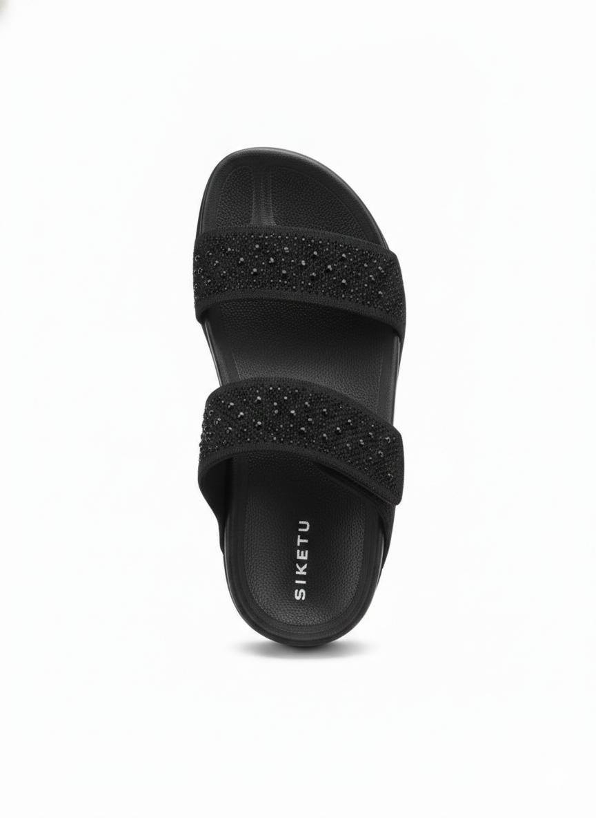 Sienna Cushioned Velcro Double Strap Sliders - The Heels India