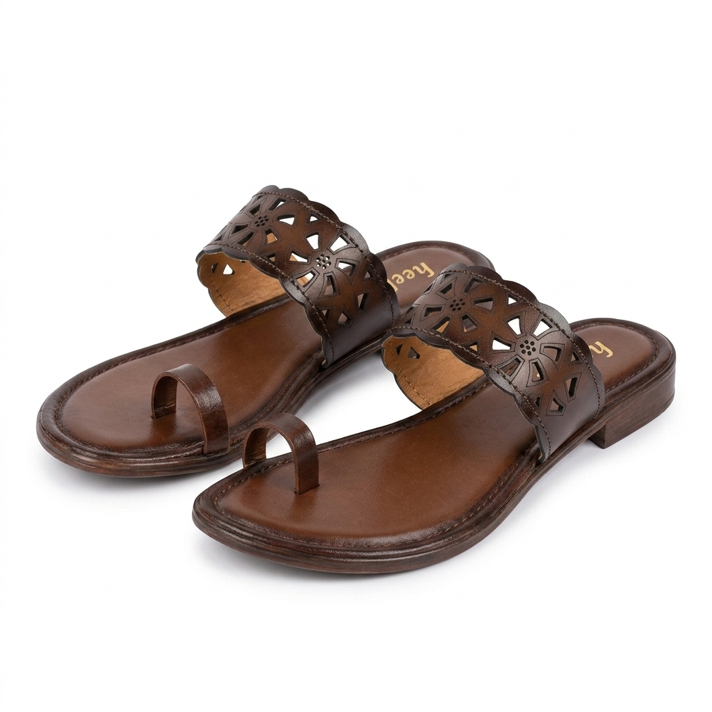 Brianna Leather Perforated Thumb Kohlapuri Slippers