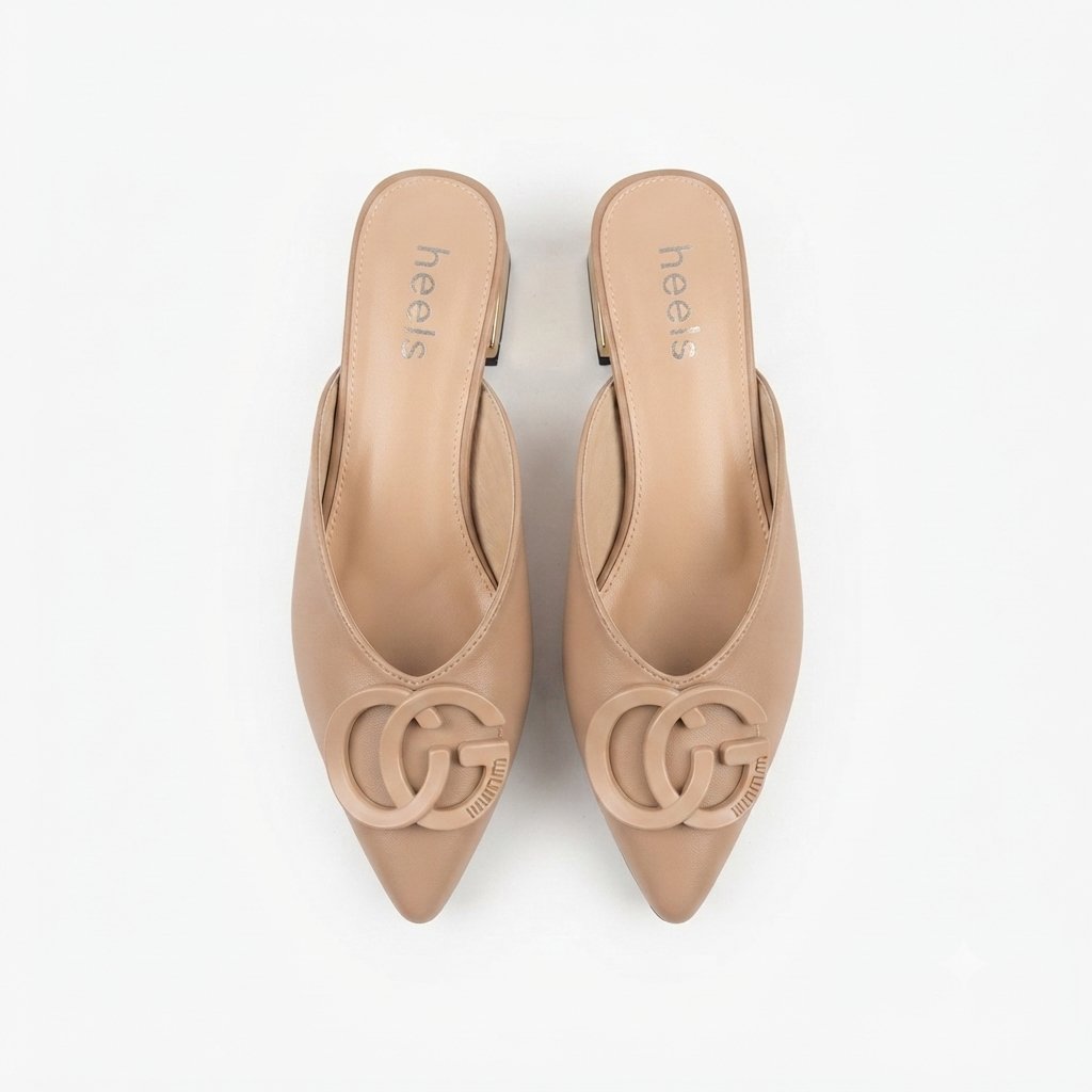 Lydia Mid Heel Cushioned Back Open Pointed Mules