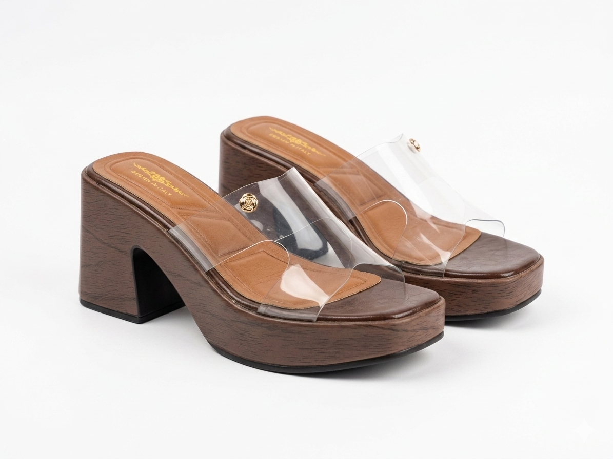 Elsa Platform Transparent Peep Toe Block Heels