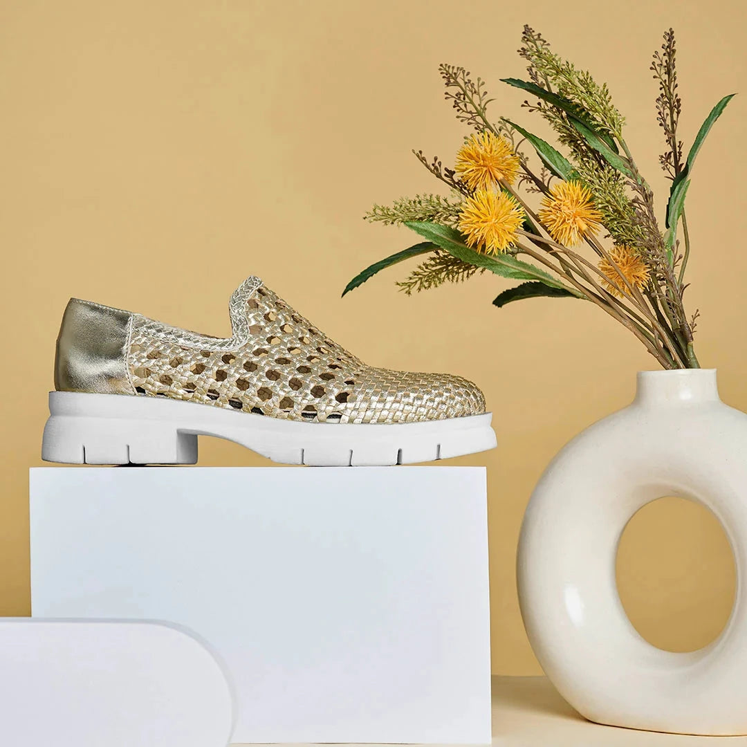 Quinn Premium Leather Weaving Slip On Sneakers