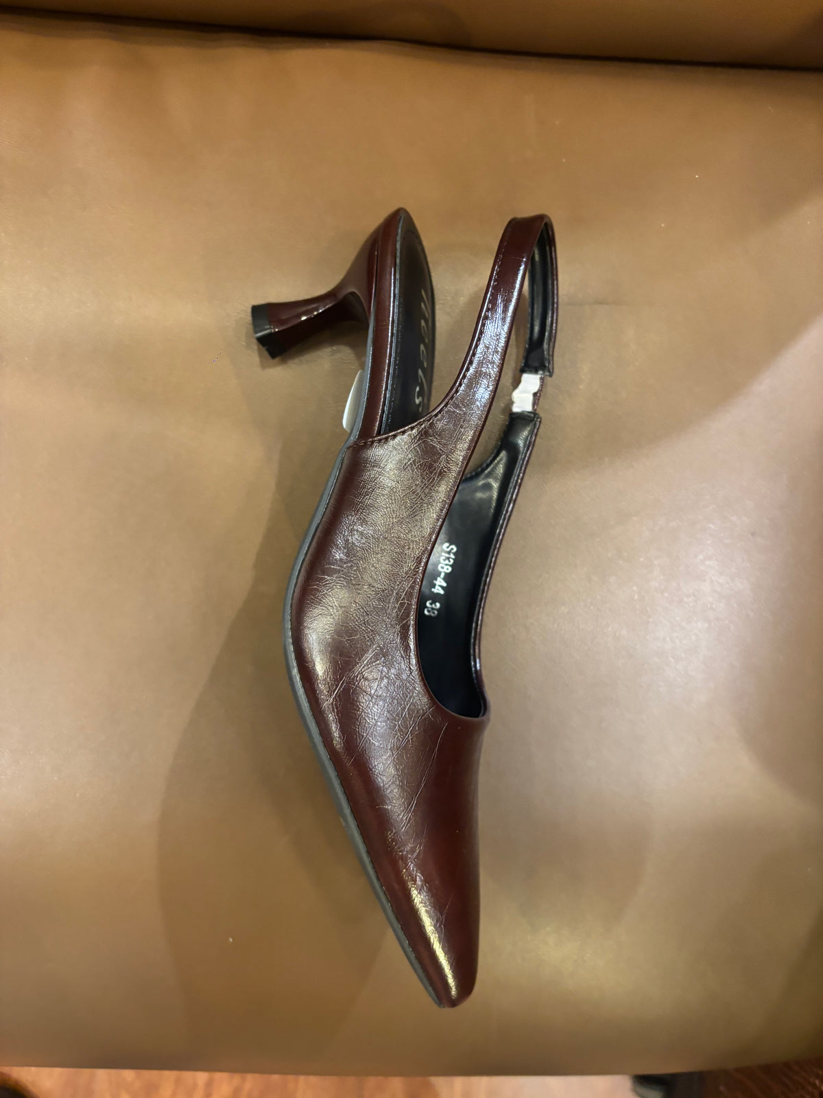 Noir Classic Slingback Pencil Heel Pumps in Coffee - The Heels India