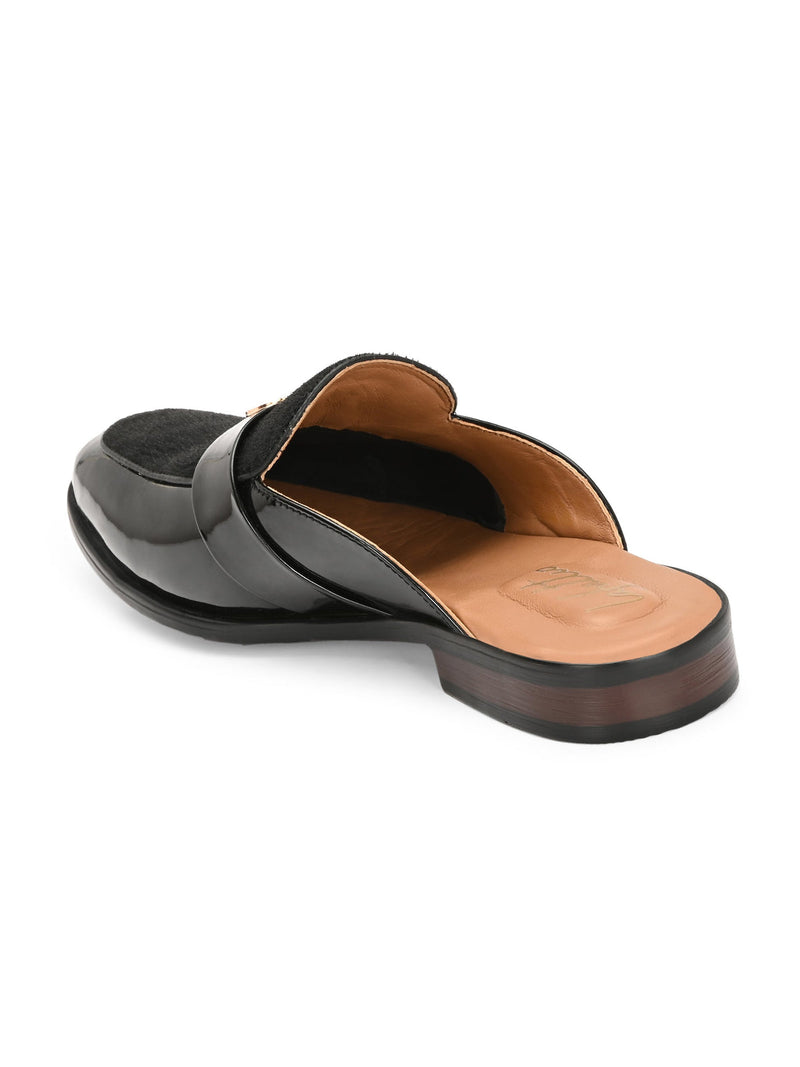Stazo Black Leather Slip On Mules