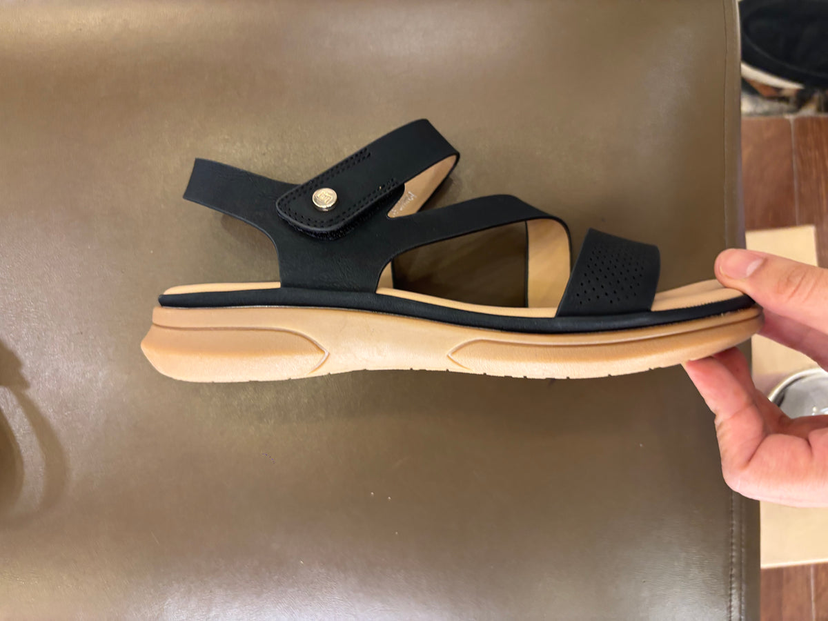 Crimson Comfort Strappy Velcro Sandals in Black - The Heels India
