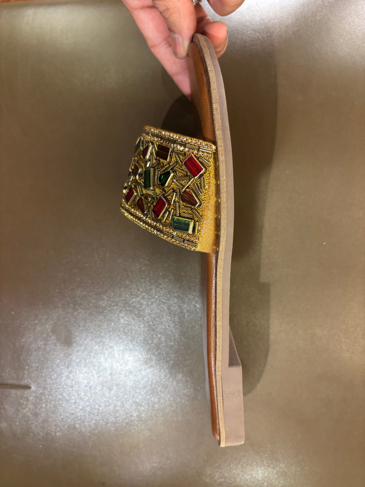 Noori Ethnic Bling Cushioned Slippers in Antik - The Heels India