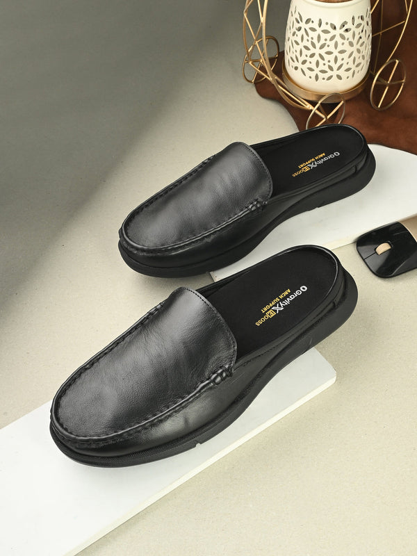 Zero Gravity Black Leather Slip-On Mules