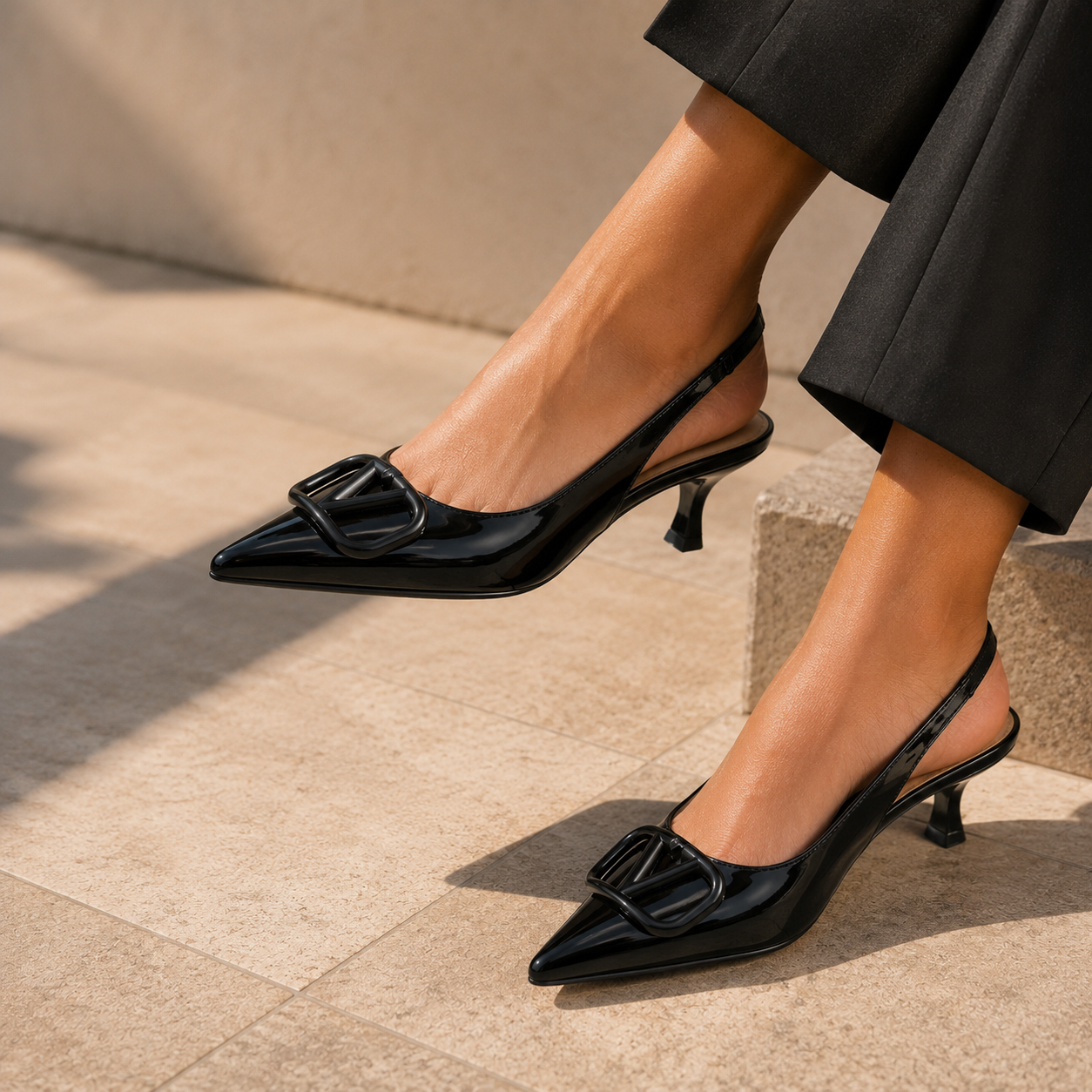 Valeria Premium Patent Slingback Kitten Heels