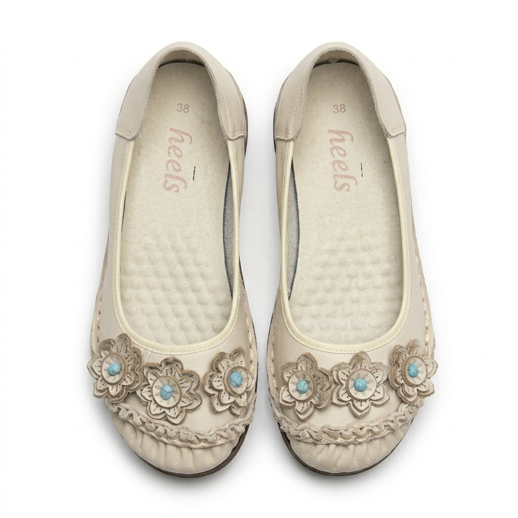 Renessa Premium Leather Comfort Flower Ballerinas