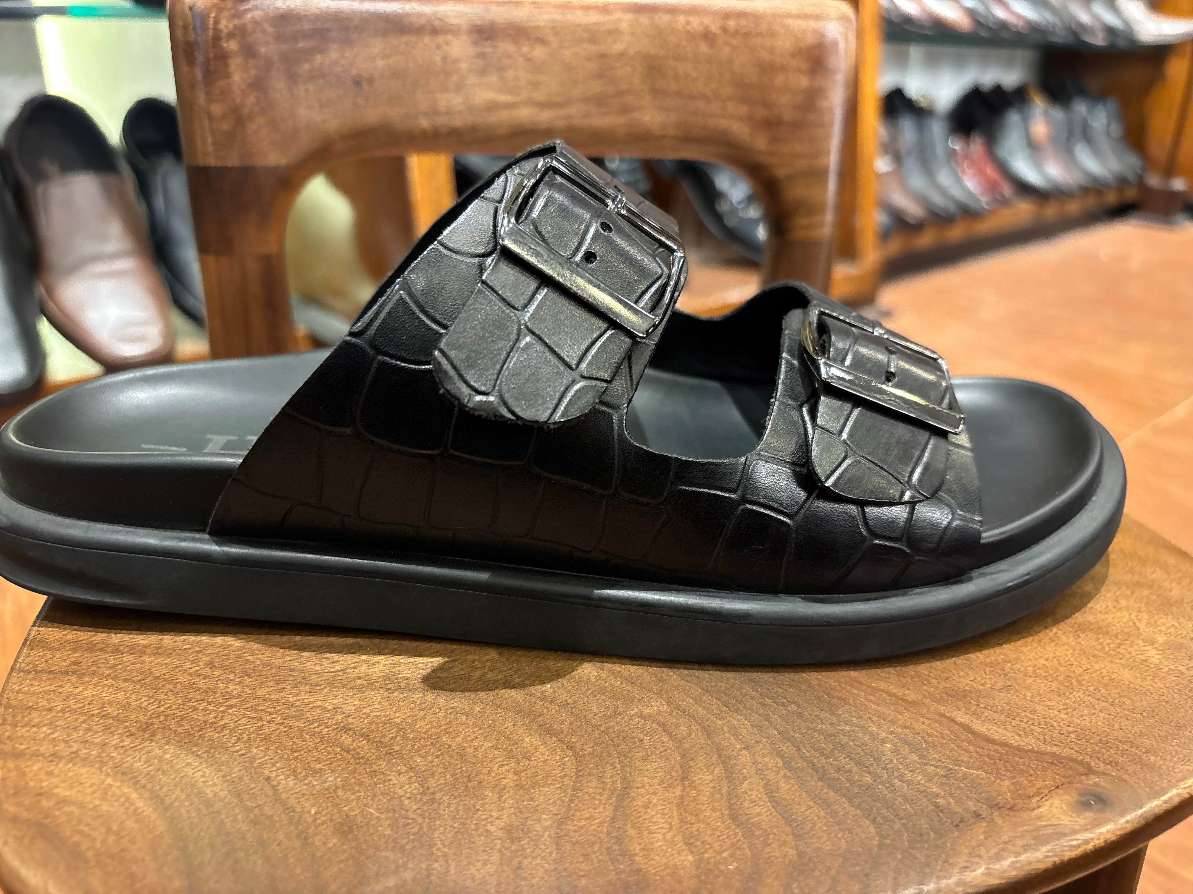 Lacroix Premium Leather Double Strap Sliders
