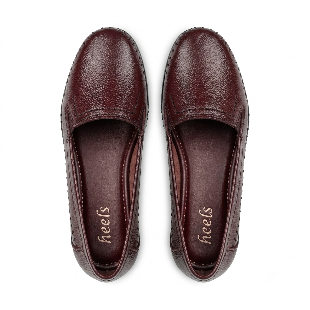 Lizzy Wedge Leather Classic Ballerinas in Maroon - The Heels India