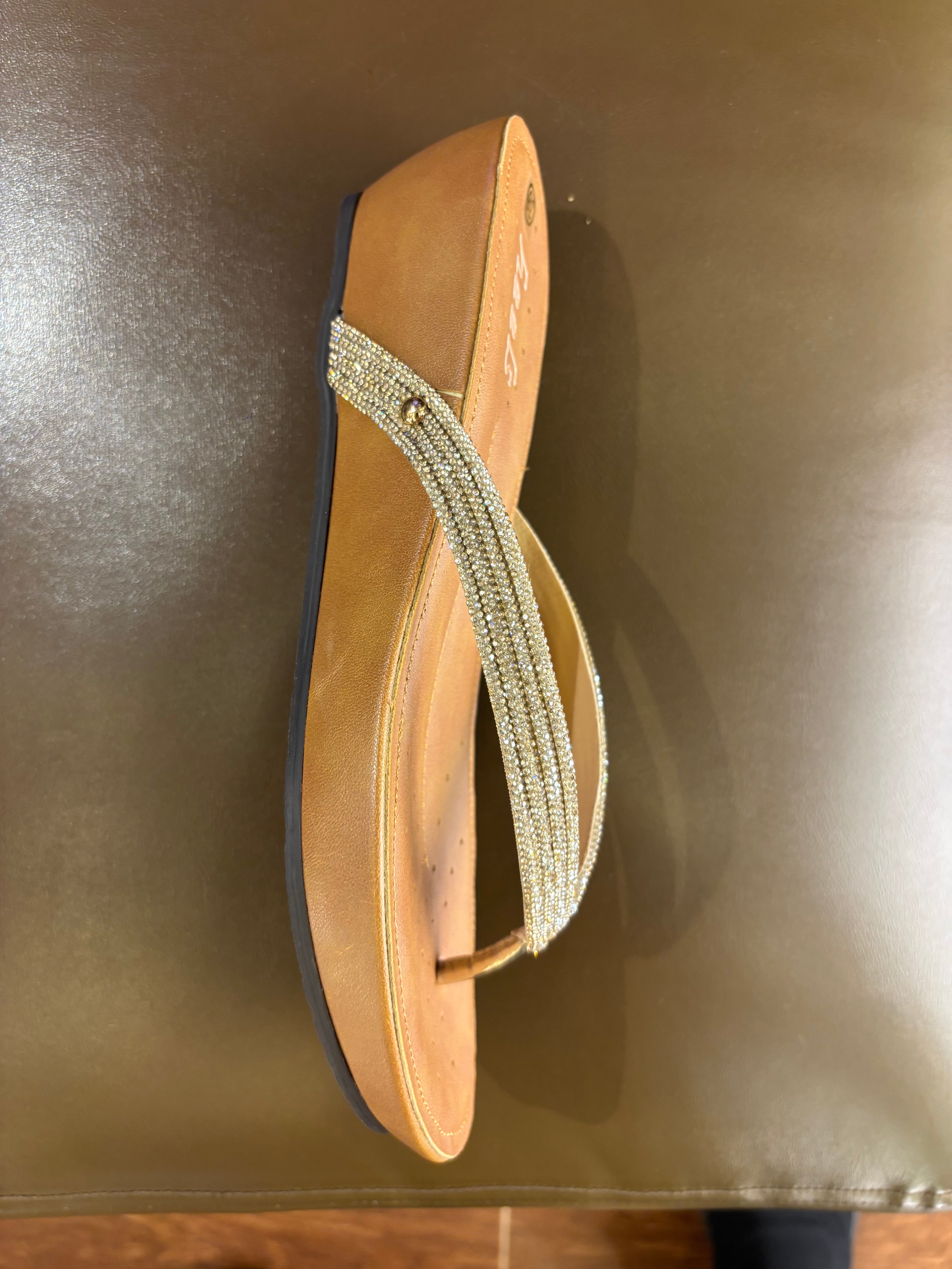 Mila Cushioned Bling V Strap Wedge Slippers