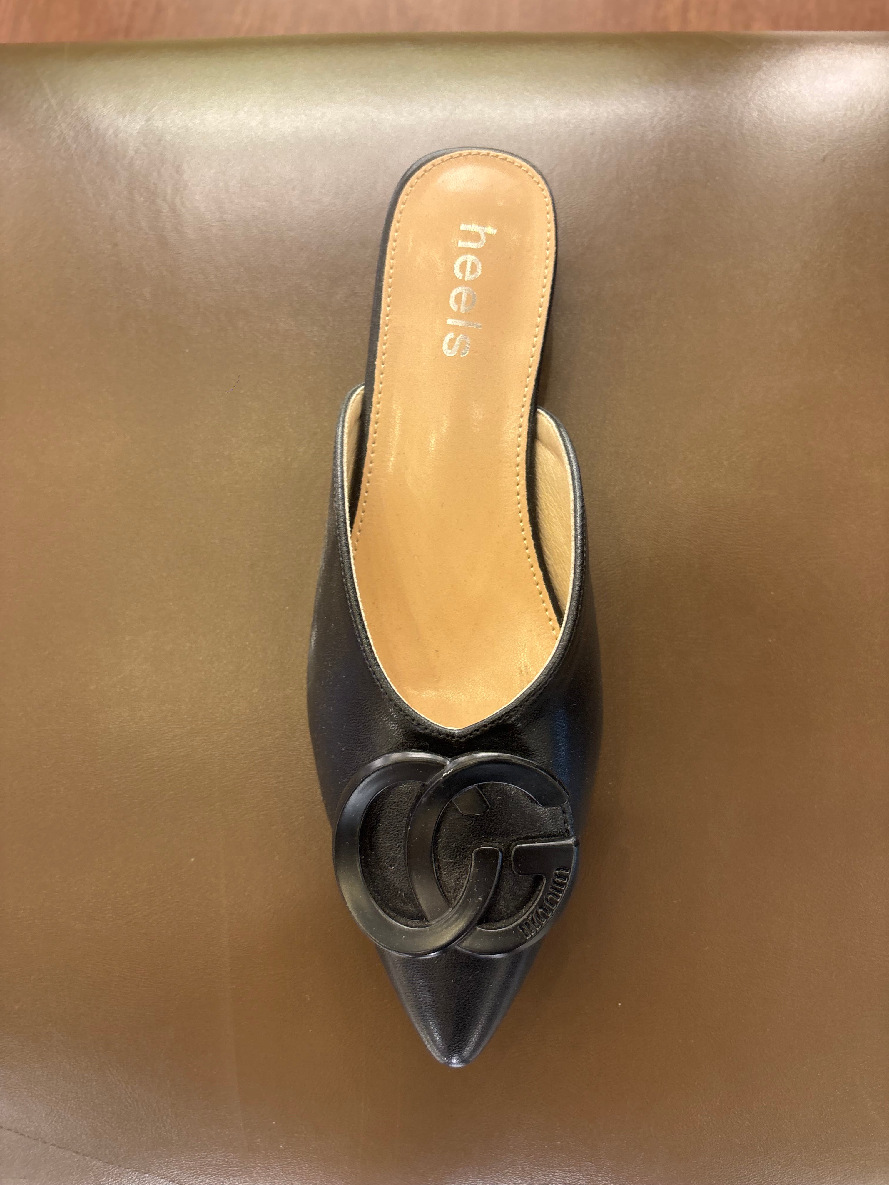 Lydia Mid Heel Cushioned Back Open Pointed Mules