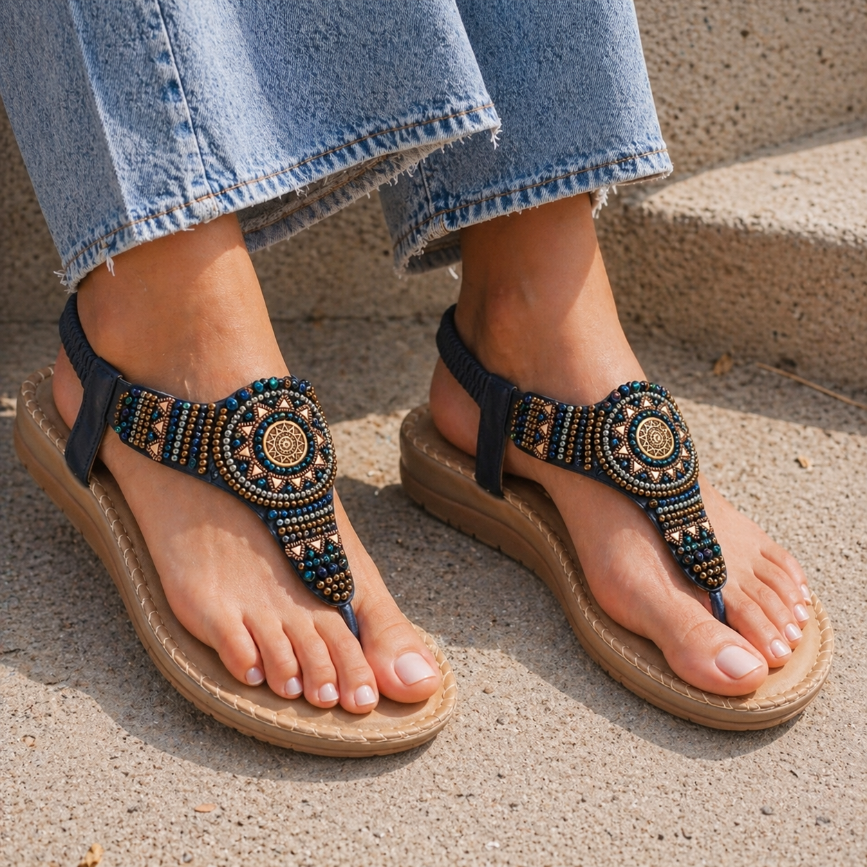 Crimson Embellished Comfort Back Elastic Sandals