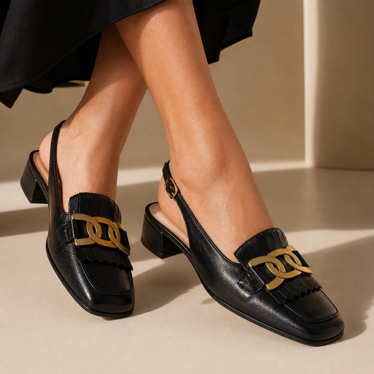 ASTRA Premium Leather Slingback Block Heel Ballerinas - The Heels India