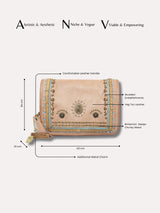 Savio : Embellished Leather Beige Crossbody Flap Bag