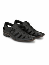Mavro Black Leather Roman Sandals HT