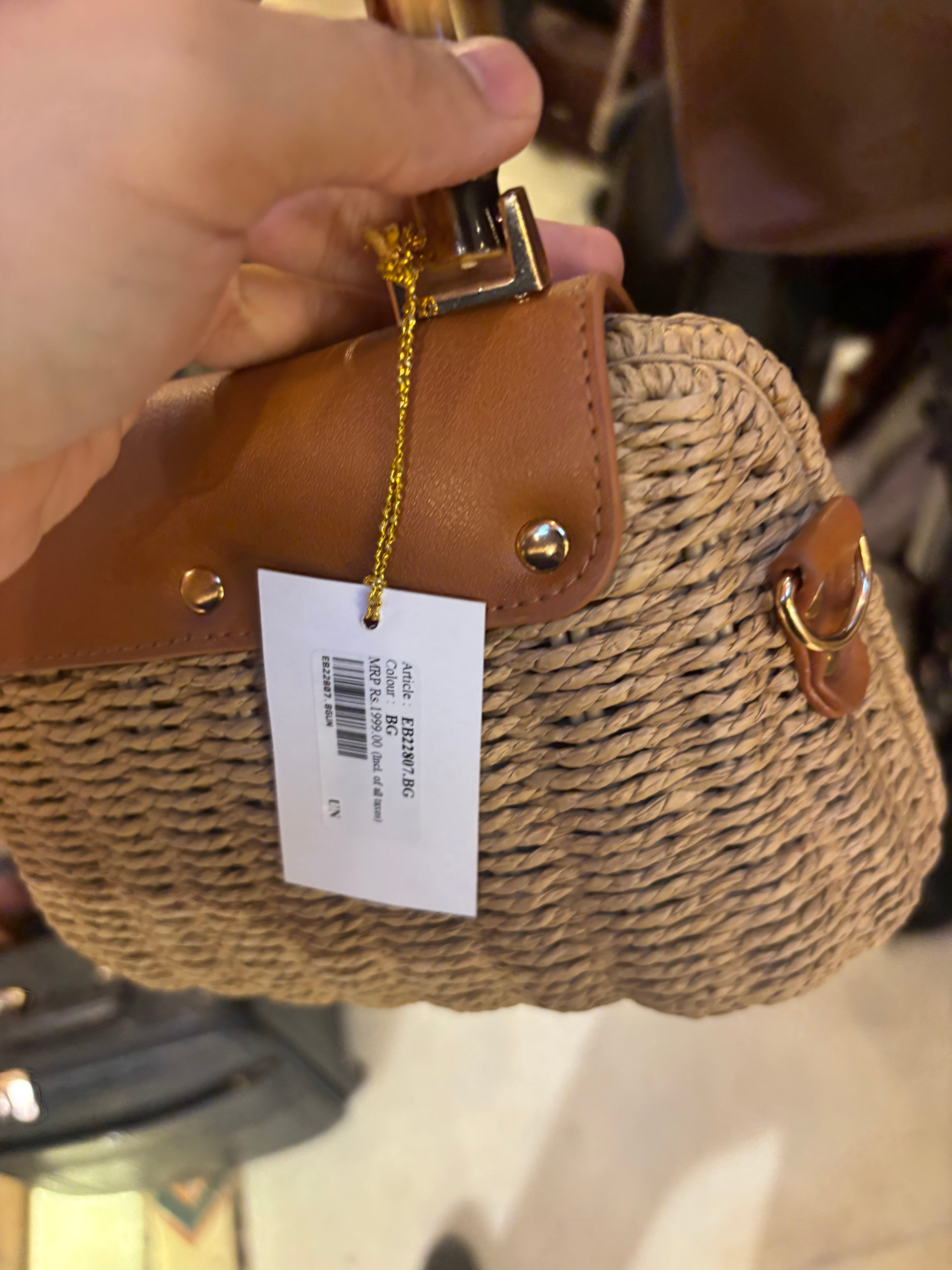 Wooden Handle Boho Straw Sling Bags