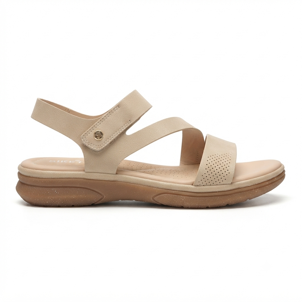 Crimson Comfort Strappy Velcro Sandals in Beige - The Heels India