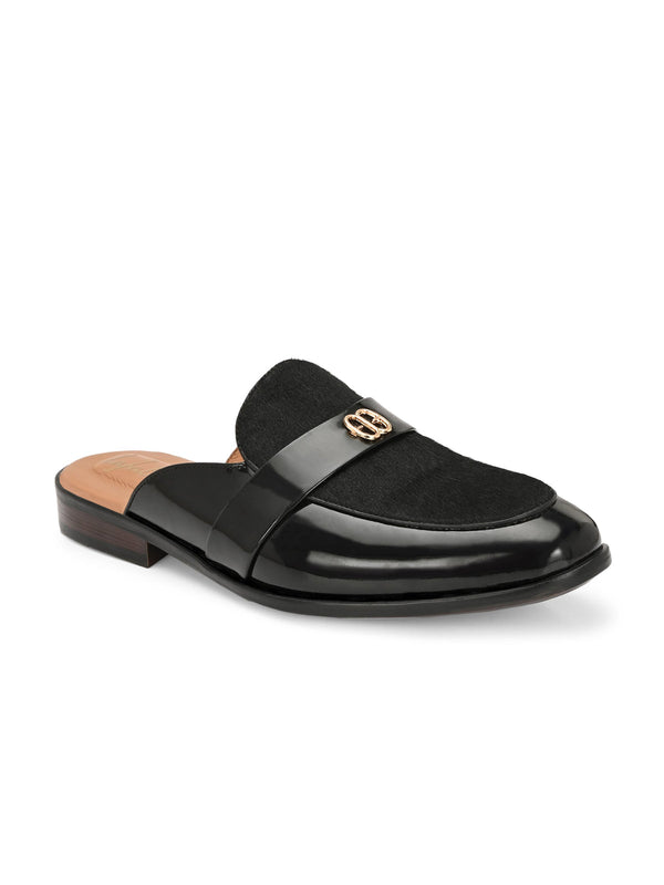 Stazo Black Leather Slip On Mules
