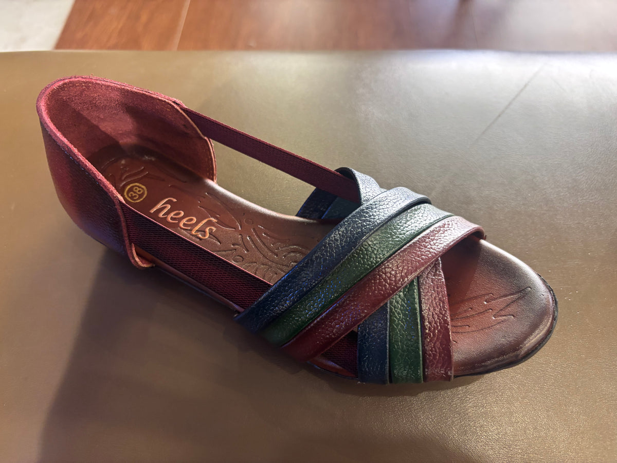 Georgia Rainbow Leather Crisscross Sandals in Maroon - The Heels India
