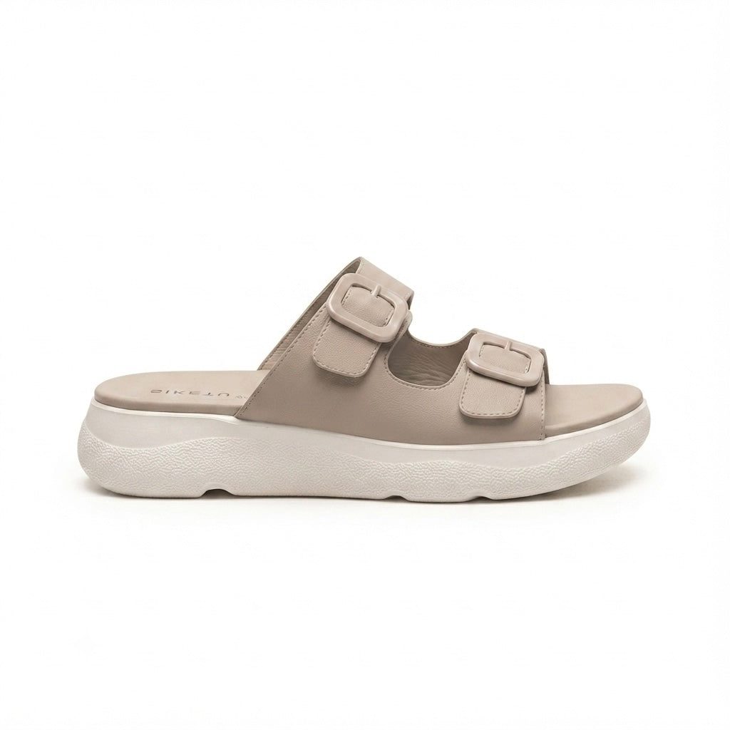 Suzy Lite Comfort Chunky Summer Slippers in Khaki - The Heels India