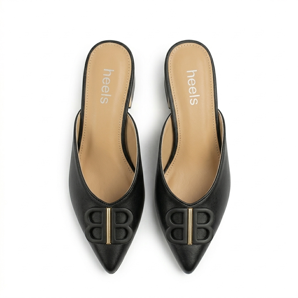 Linda Mid Heel Cushioned Back Open Pointed Mules
