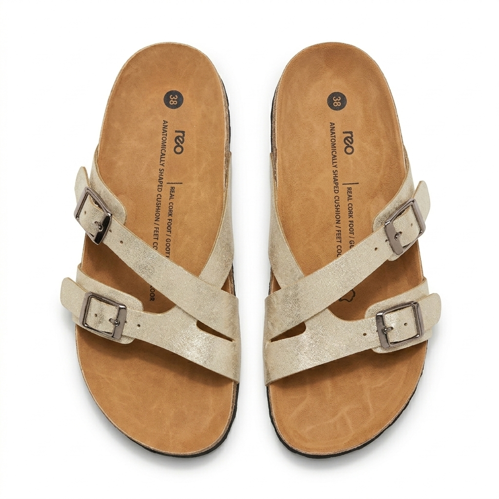 Cherie Buckle Strap Cork Summer Sliders