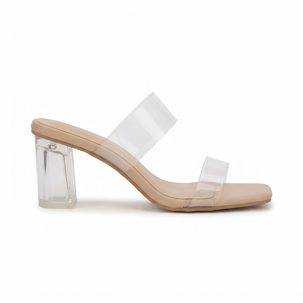Elsa Dual Transparent Strap Peep Toe Block Heels