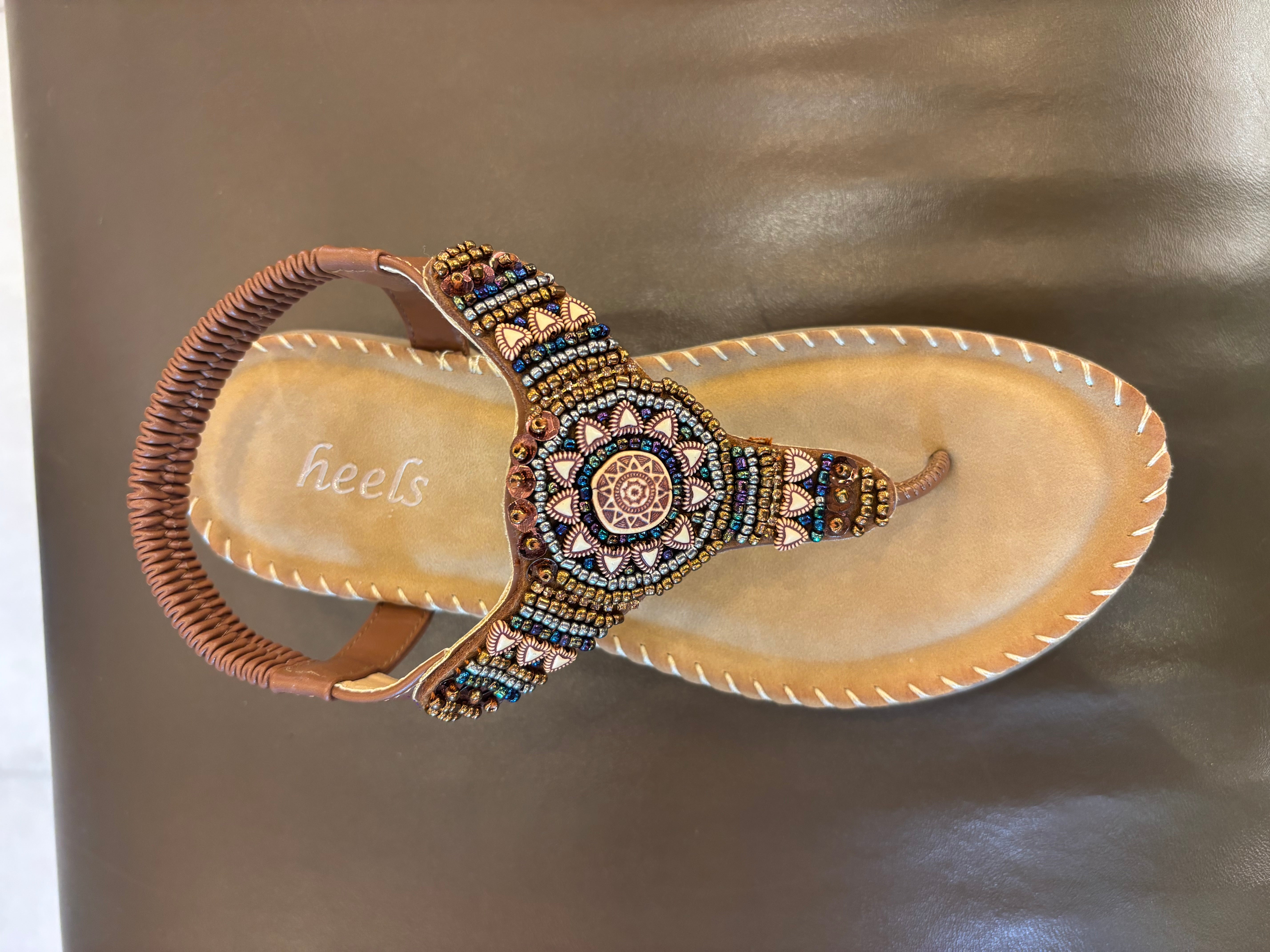 Crimson Embellished Comfort Back Elastic Sandals - The Heels India