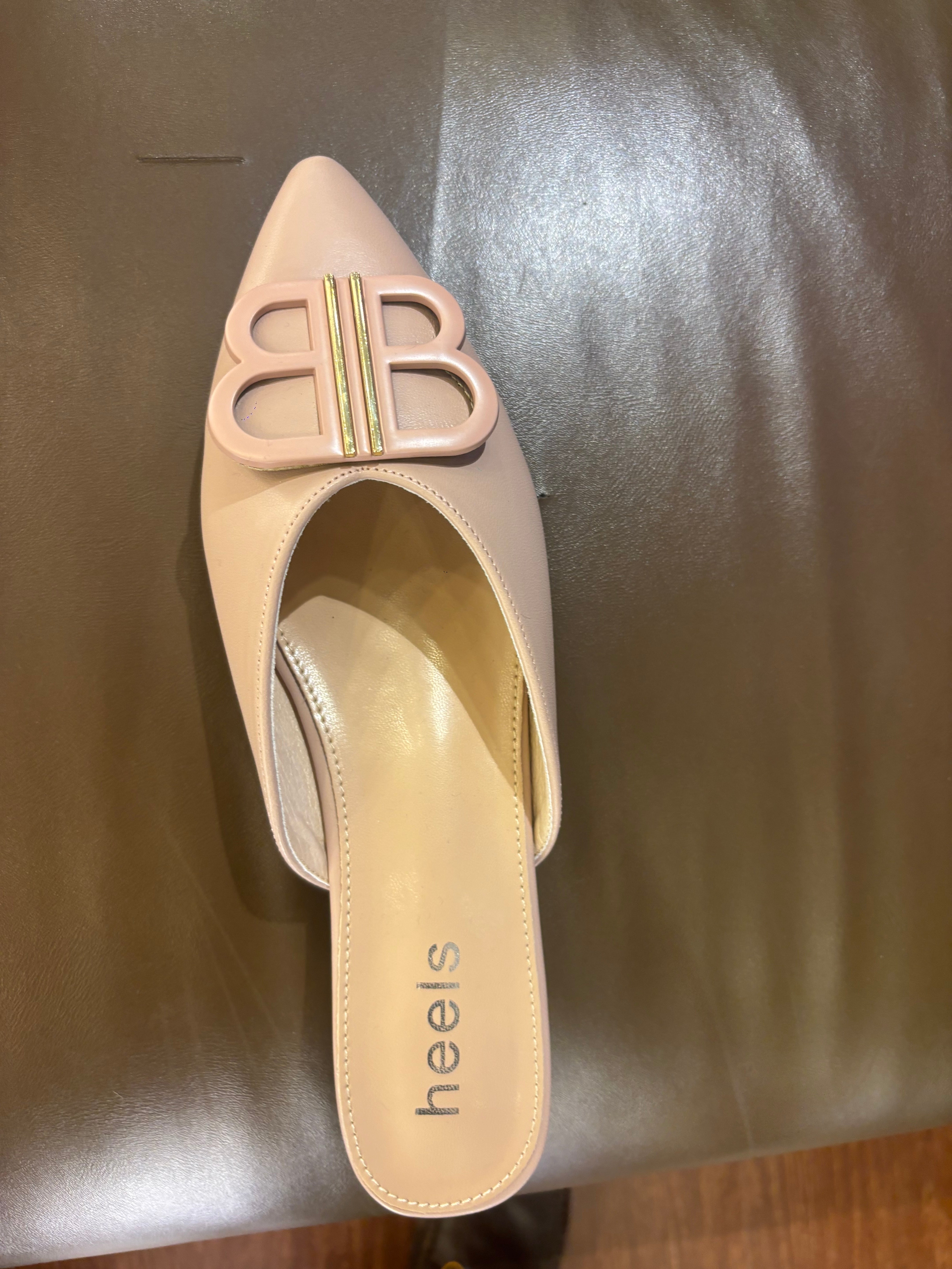 Linda Mid Heel Cushioned Back Open Pointed Mules