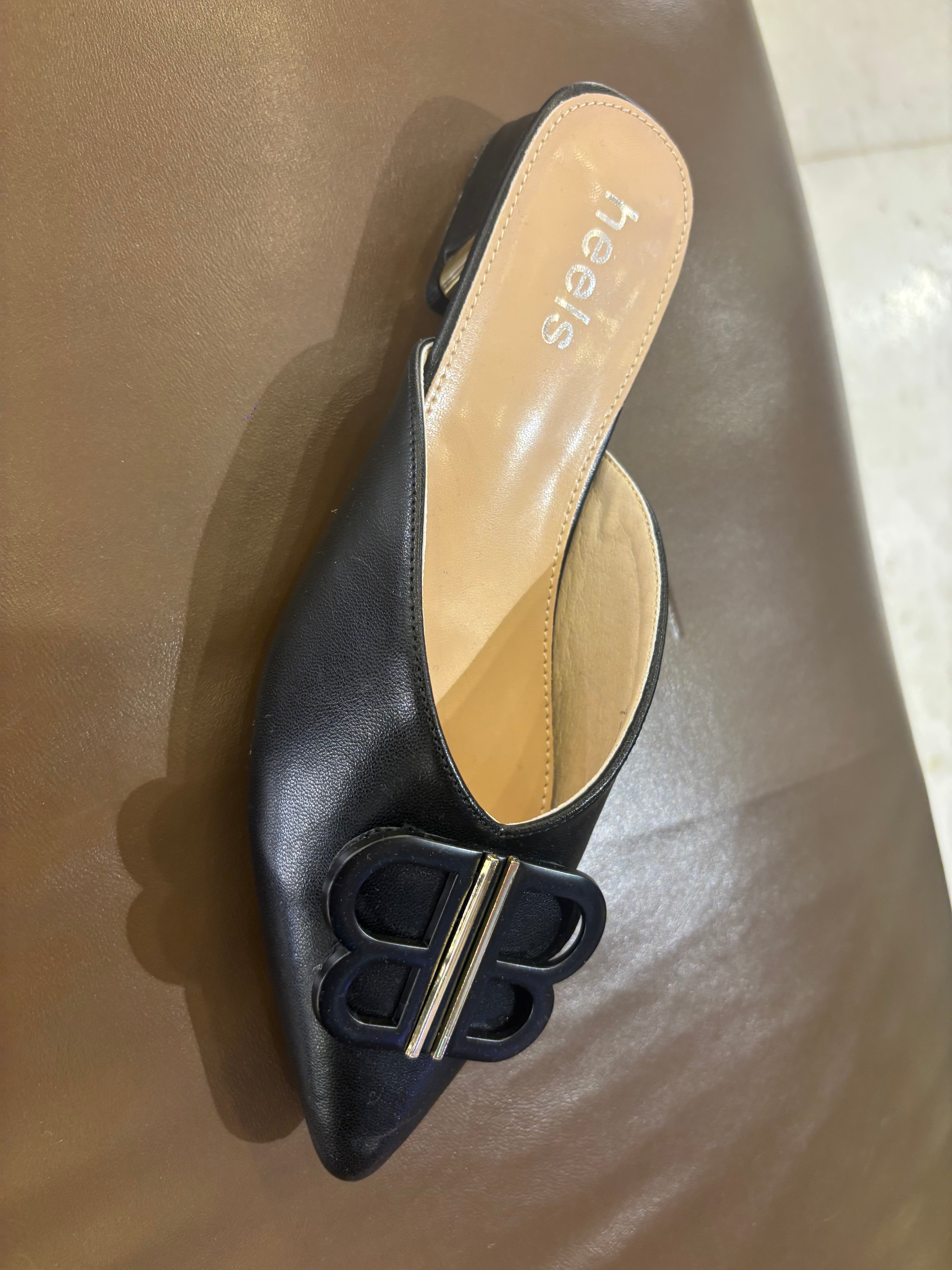 Linda Mid Heel Cushioned Back Open Pointed Mules